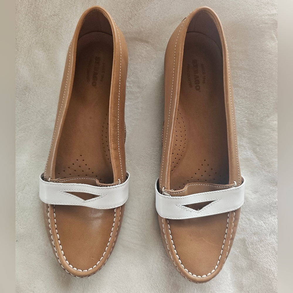 Sebago Meriden Penny Loafers Camel White Brown Handcrafted Size8 Old Money Shoes